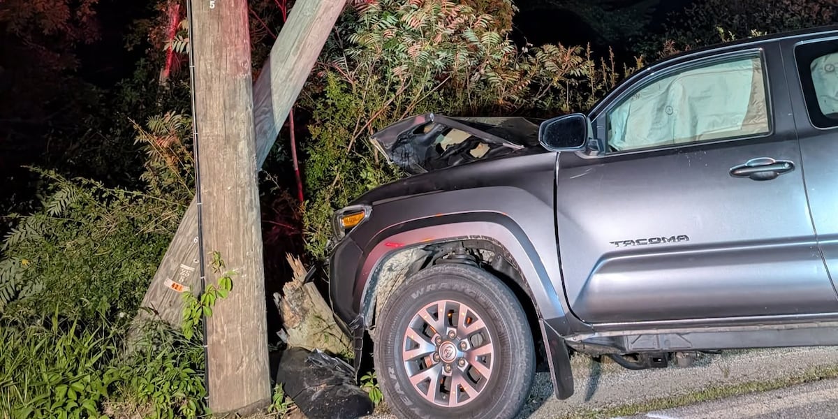 Truck strikes utility pole in Leverett